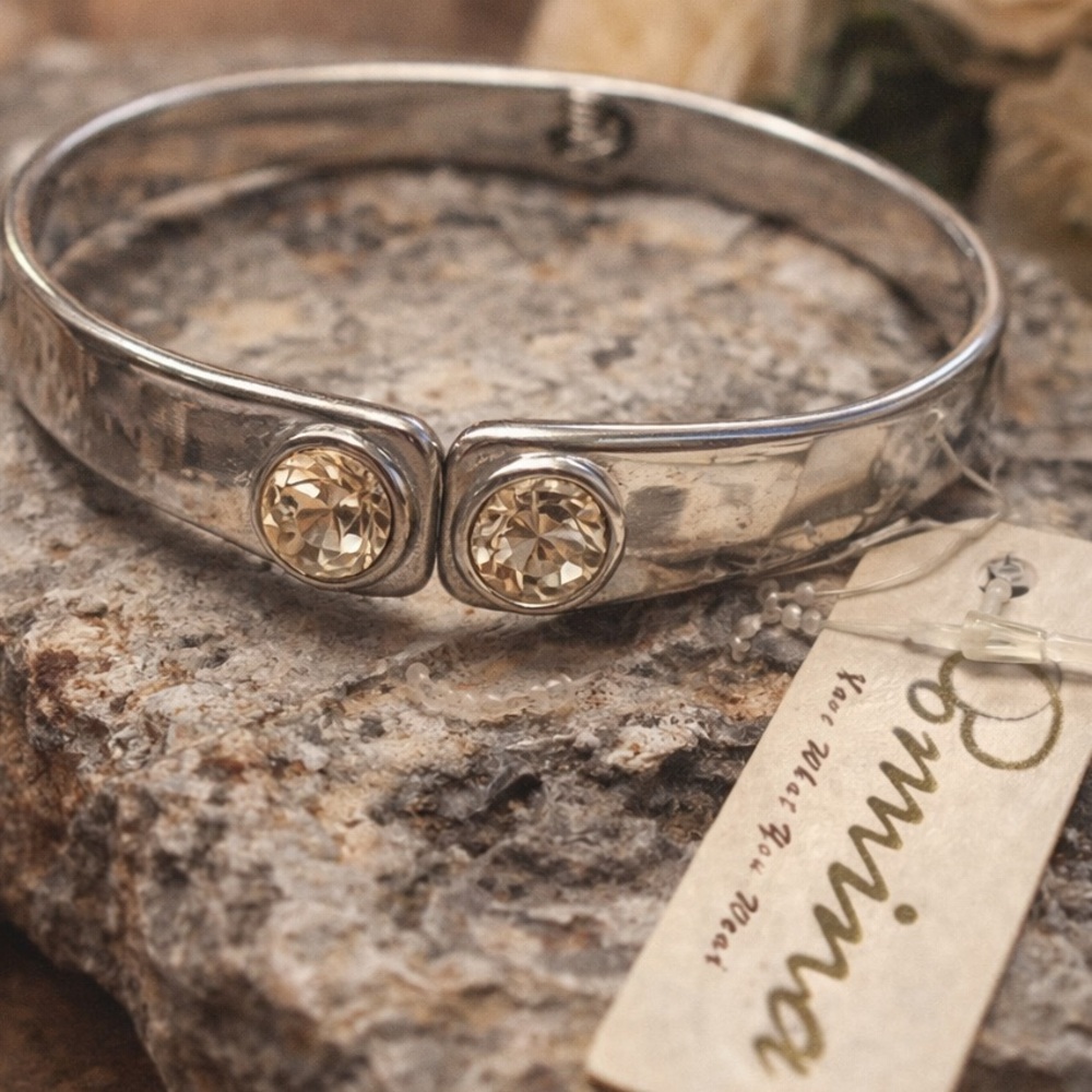 Pomina Silver Crystal Hinged Bangle Bracelet. (BJ111)